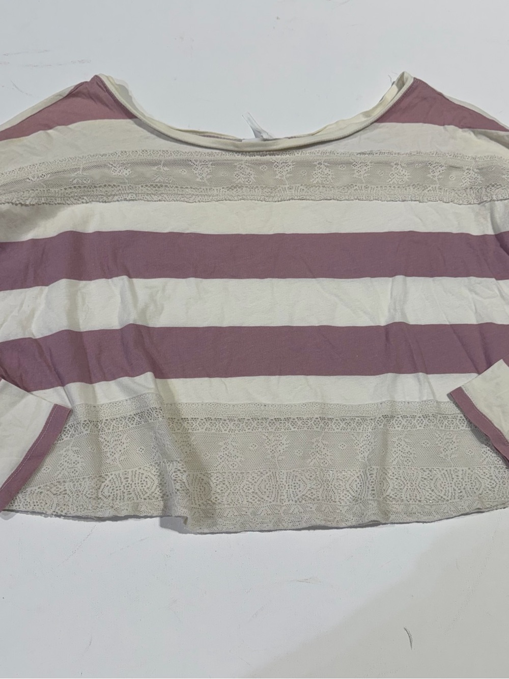 Kirra Striped Lace-Trim Crop Top in Mauve and Cream